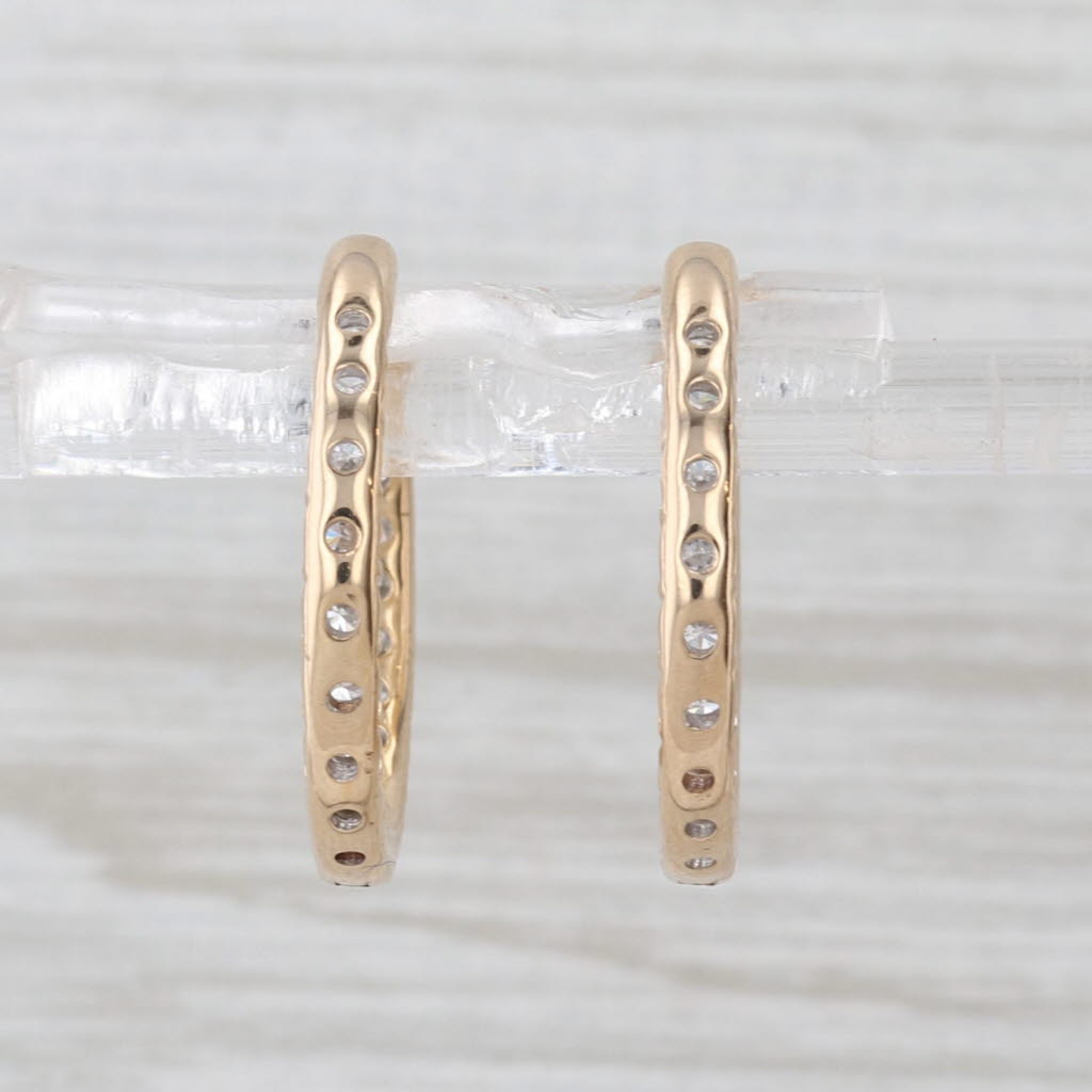 1.05ctw Diamond Inside Out Hoop Earrings 14k Yellow Gold Hinged Round Hoops