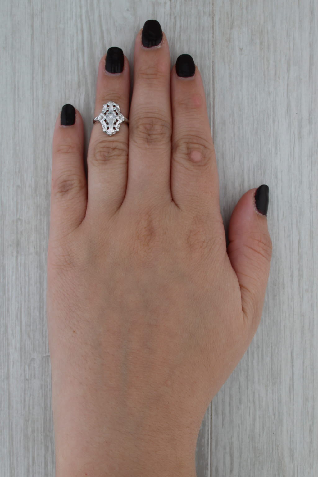Vintage Diamond Solitaire Ring 14k White Gold Small Size 3