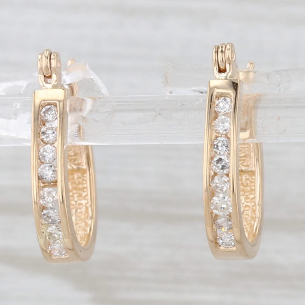 Light Gray 0.24ctw Diamond Hoop Earrings 14k Yellow Gold Snap Top Oval Hoops