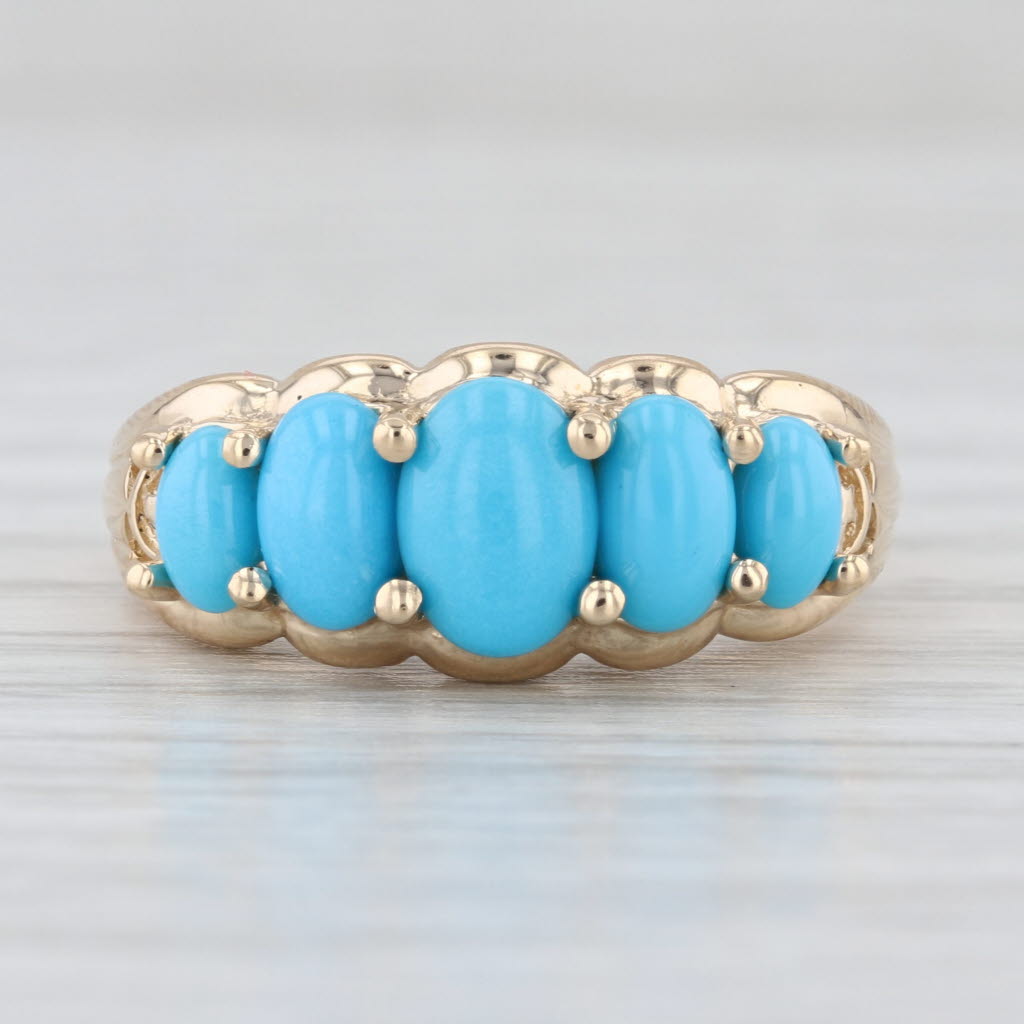 Tiered Imitation Turquoise Ring 10k Yellow Gold Size 7.25