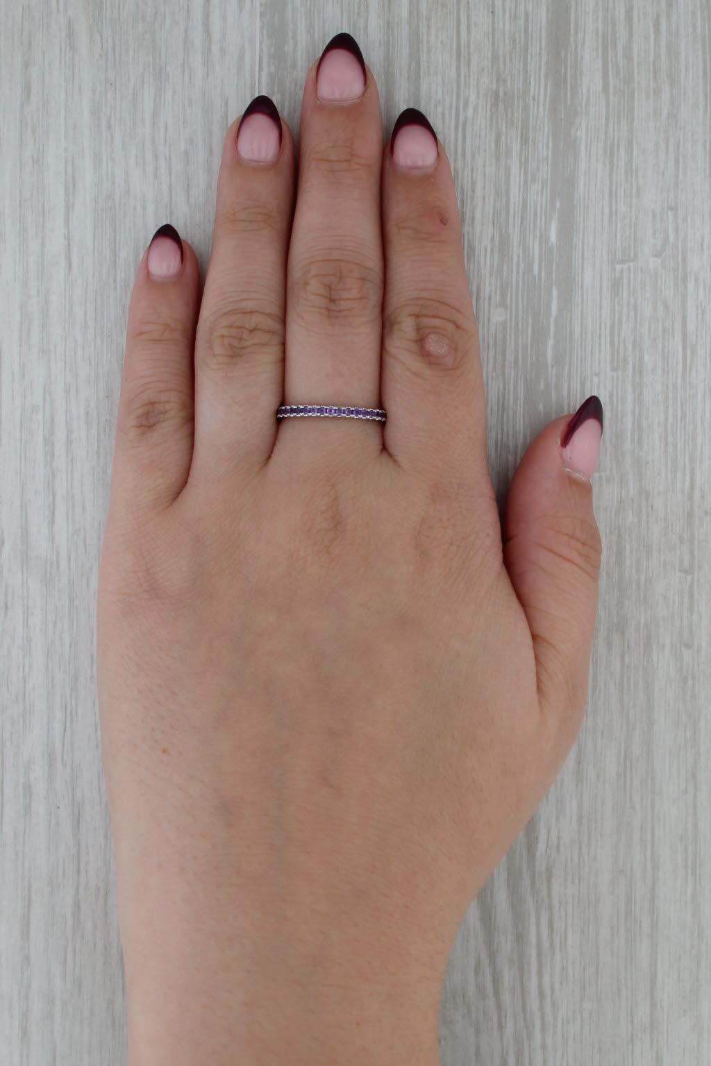 0.26ctw Amethyst Stackable Ring 14k White Gold Size 9.25 Wedding Band