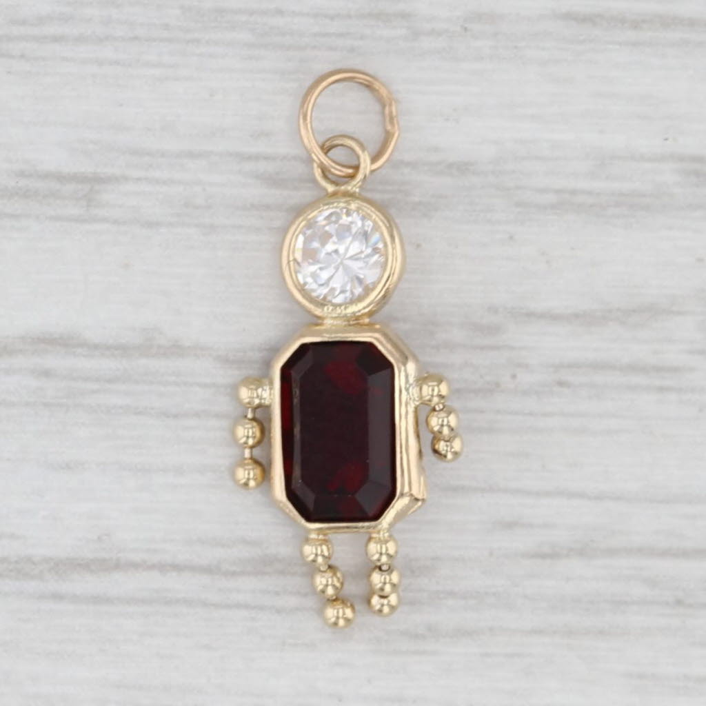 Simulated Garnet January Birthstone Girl Pendant 14k Gold Cubic Zirconia Charm