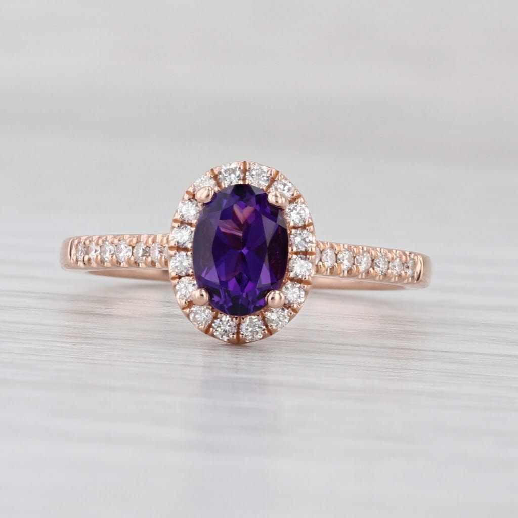 1ctw Amethyst Diamond Halo Ring 14k Rose Gold Size 7 Engagement