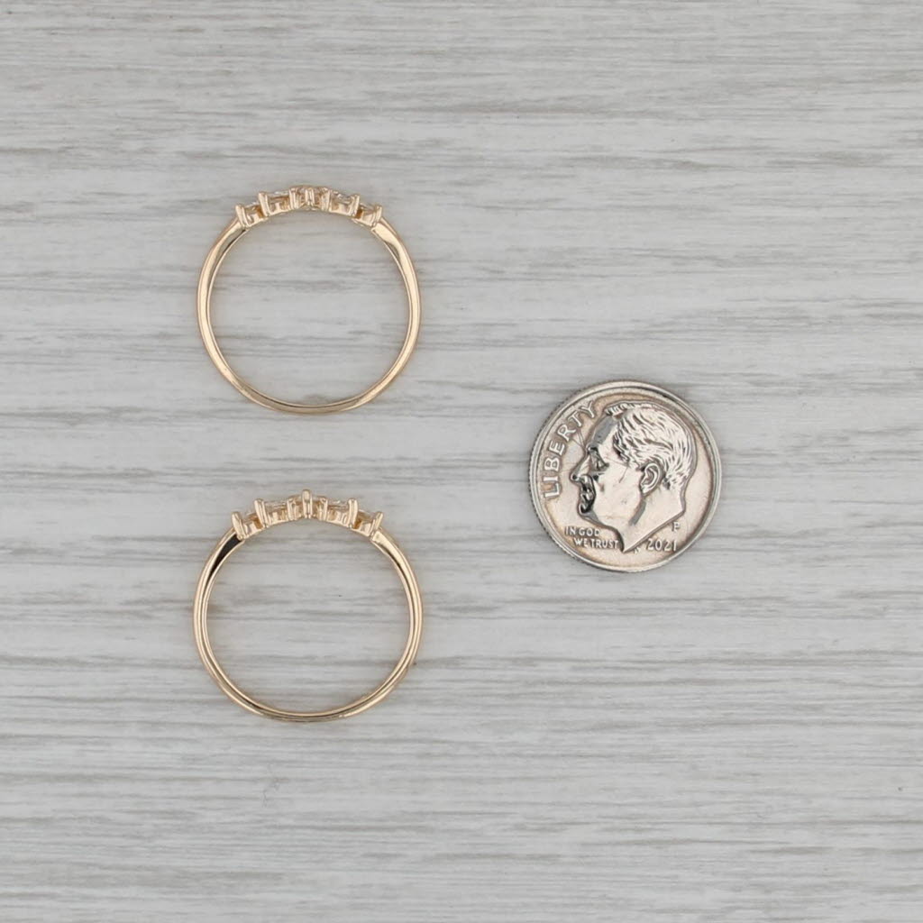 Cubic Zirconia Ring Guards Set of 2 Stackable Bridal Wedding Bands 14k Gold