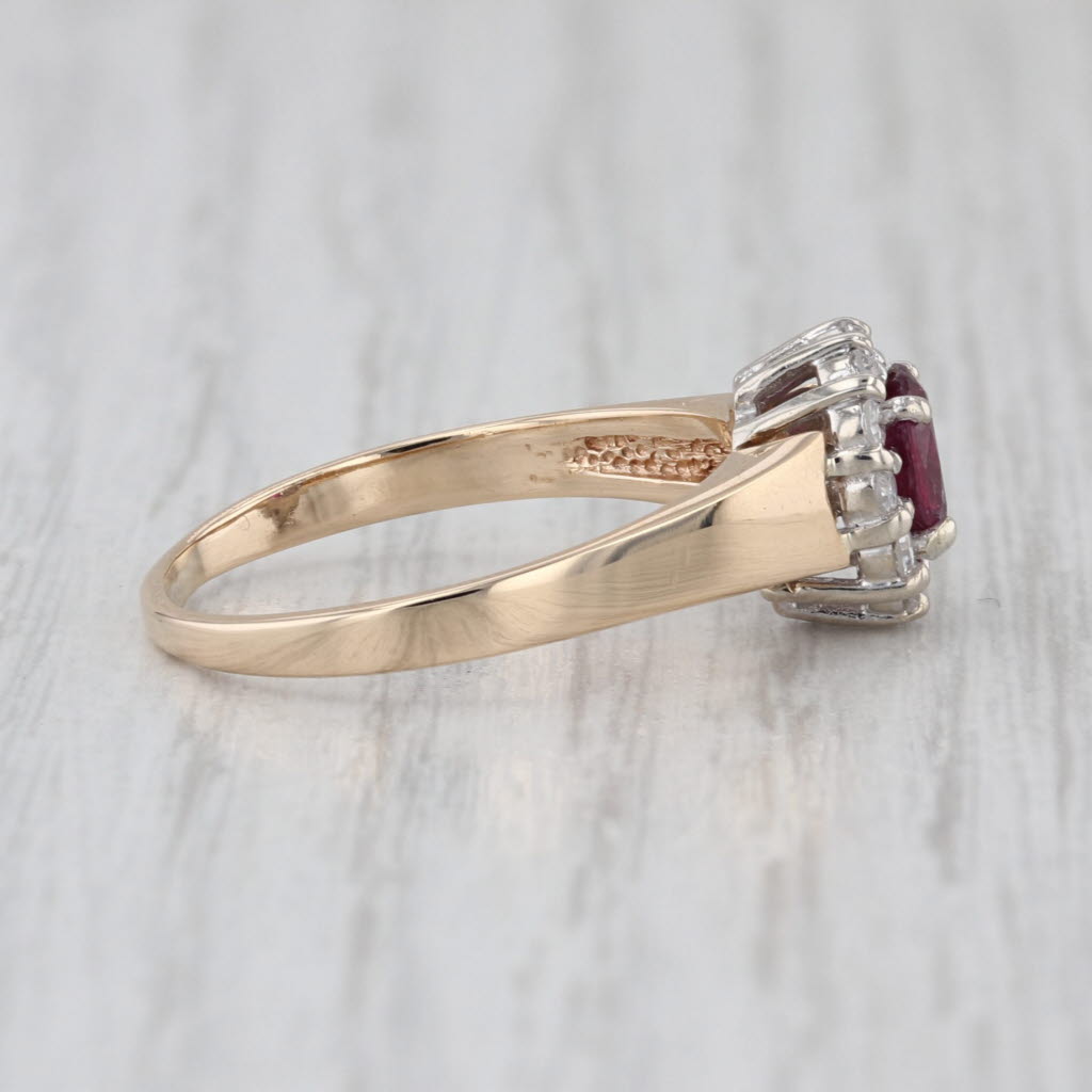 0.76ctw Oval Ruby Diamond Halo Ring 14k Yellow White Gold Size 8