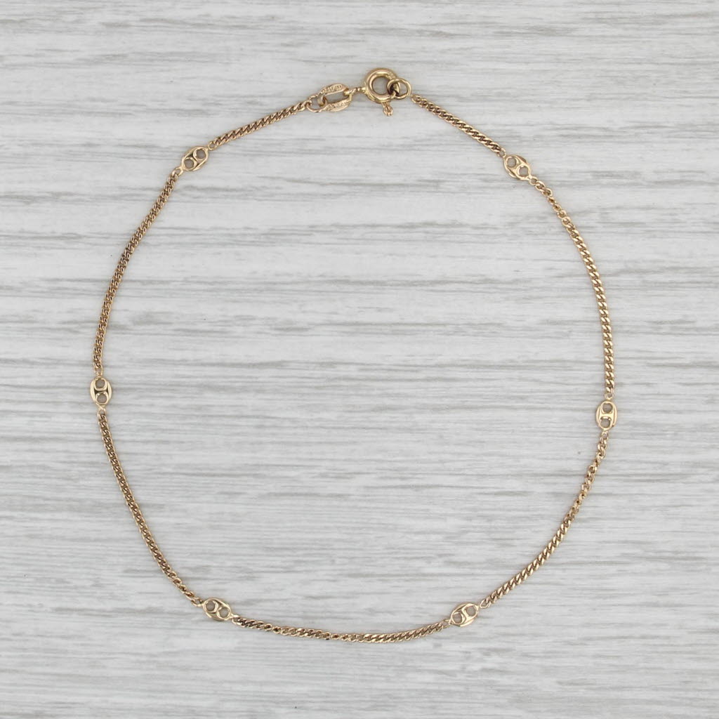 9.25" Curb Anchor Mariner Chain Anklet 14k Yellow Gold Ankle Bracelet