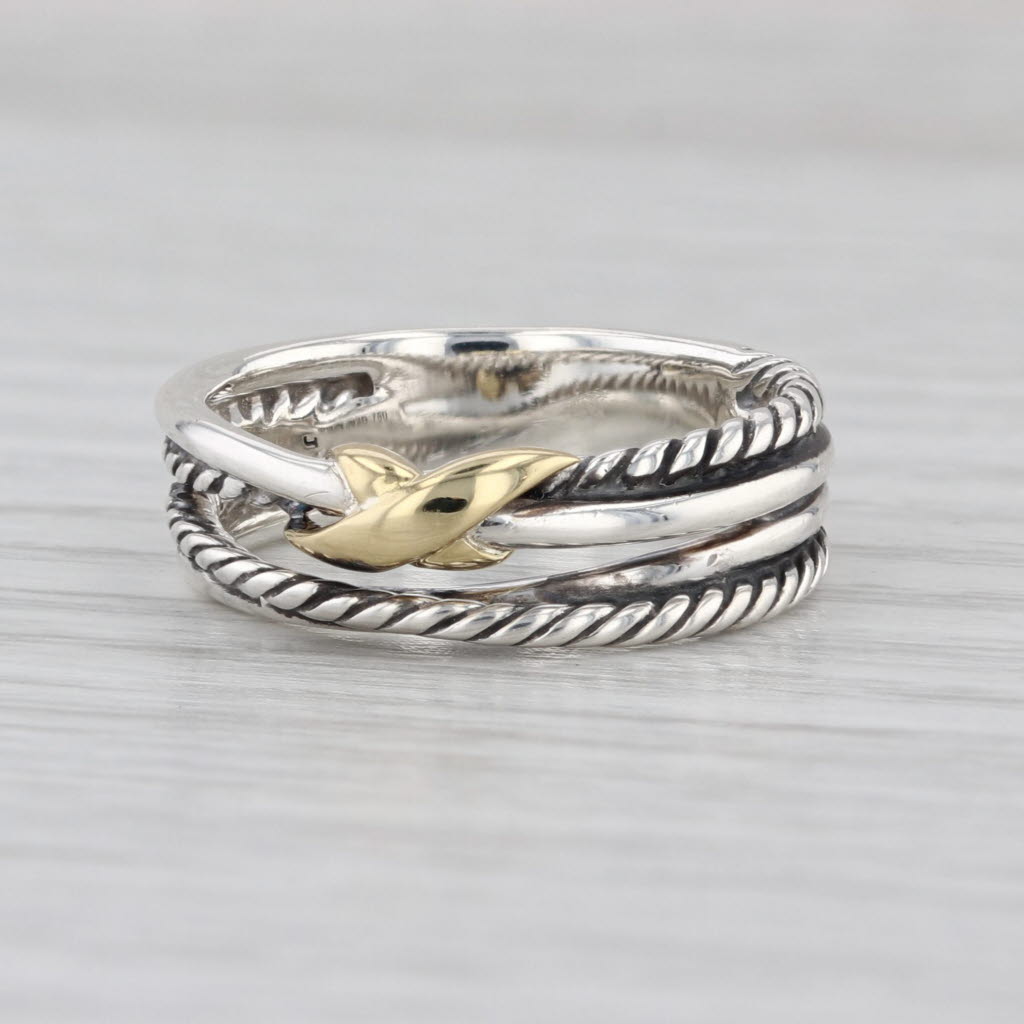 David Yurman Crossover X Ring Sterling Silver Cable Band Size 6 Multiband