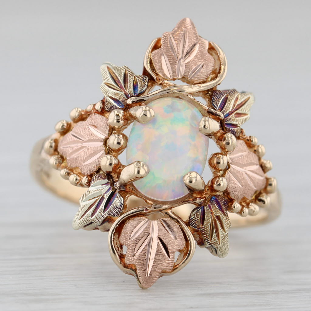 Gray Lab Created Opal Flower Ring 10k Size 7.75 Black Hills Gold TRJ