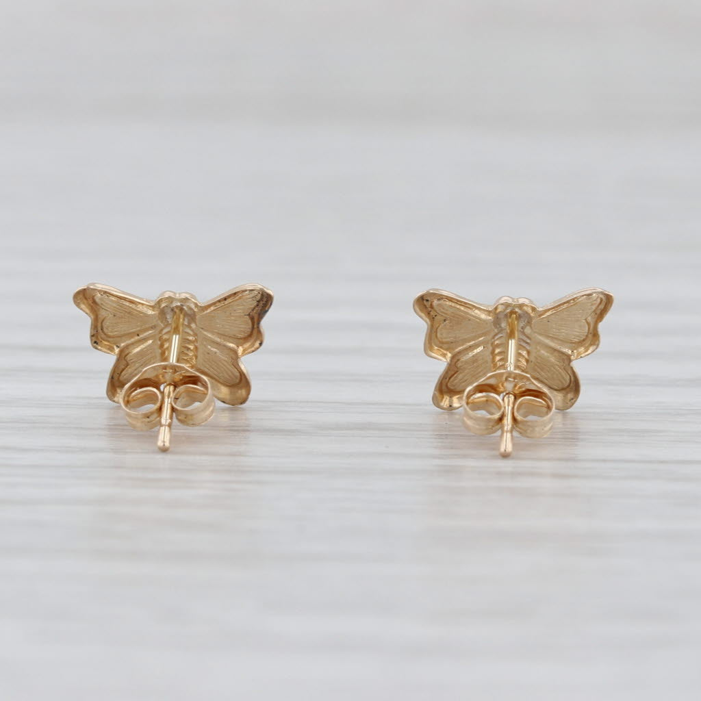 Blue White Enamel Butterfly Stud Earrings 14k Yellow Gold Small Studs