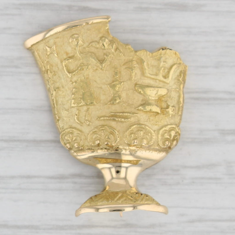 Gray Grecian Urn Goblet Brooch 18k Yellow Gold Figural Vintage Pin Made in Greece