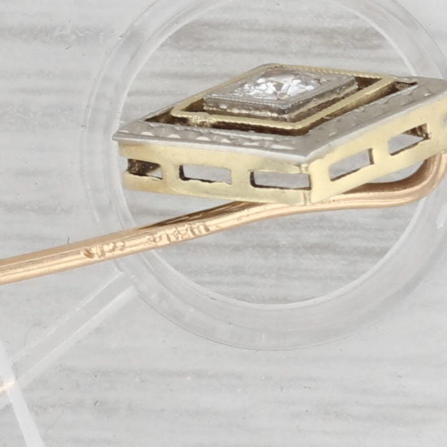 Vintage 0.11ct Diamond Solitaire Stickpin 14k White Yellow Gold