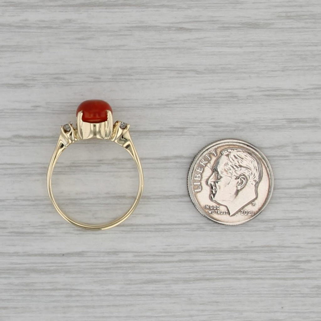 Fire Opal Cabochon Diamond Ring 14k Yellow Gold Size 7.75