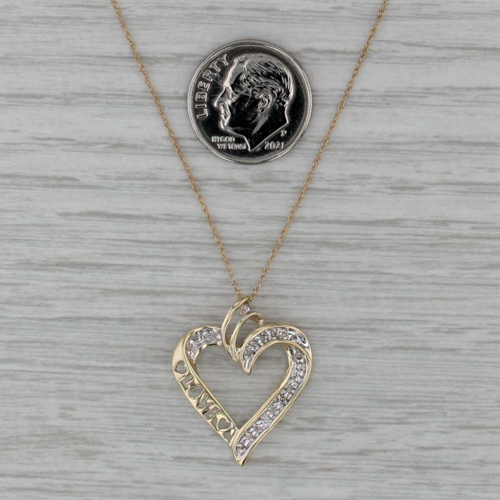 0.10ctw Diamond LOVE Heart Pendant Necklace 14k Gold Rope Chain Jewelry Channel