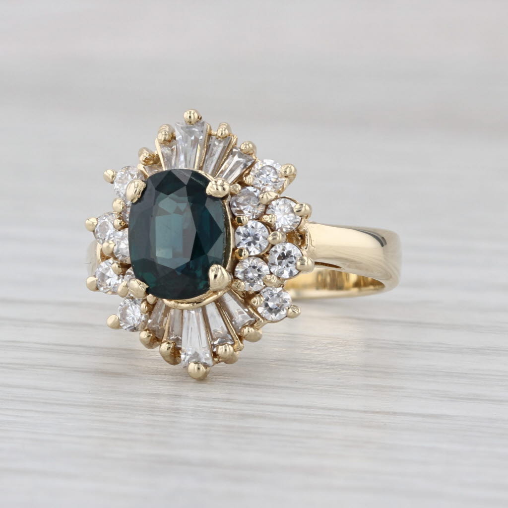 2.60ctw Oval Blue Sapphire Cubic Zirconia Halo Ring 14k Yellow Gold Size 7