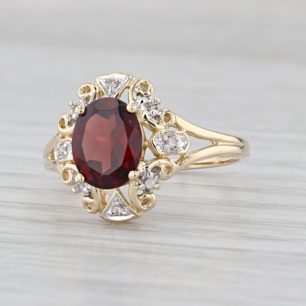 2.10ctw Oval Garnet Diamond Ring 14k Yellow Gold Size 9