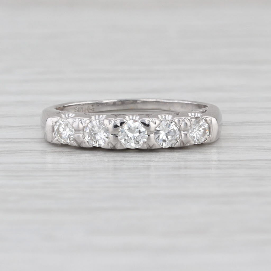 Vintage 0.47ctw 5-Stone Diamond Wedding Band 14k White Gold Size 6.5