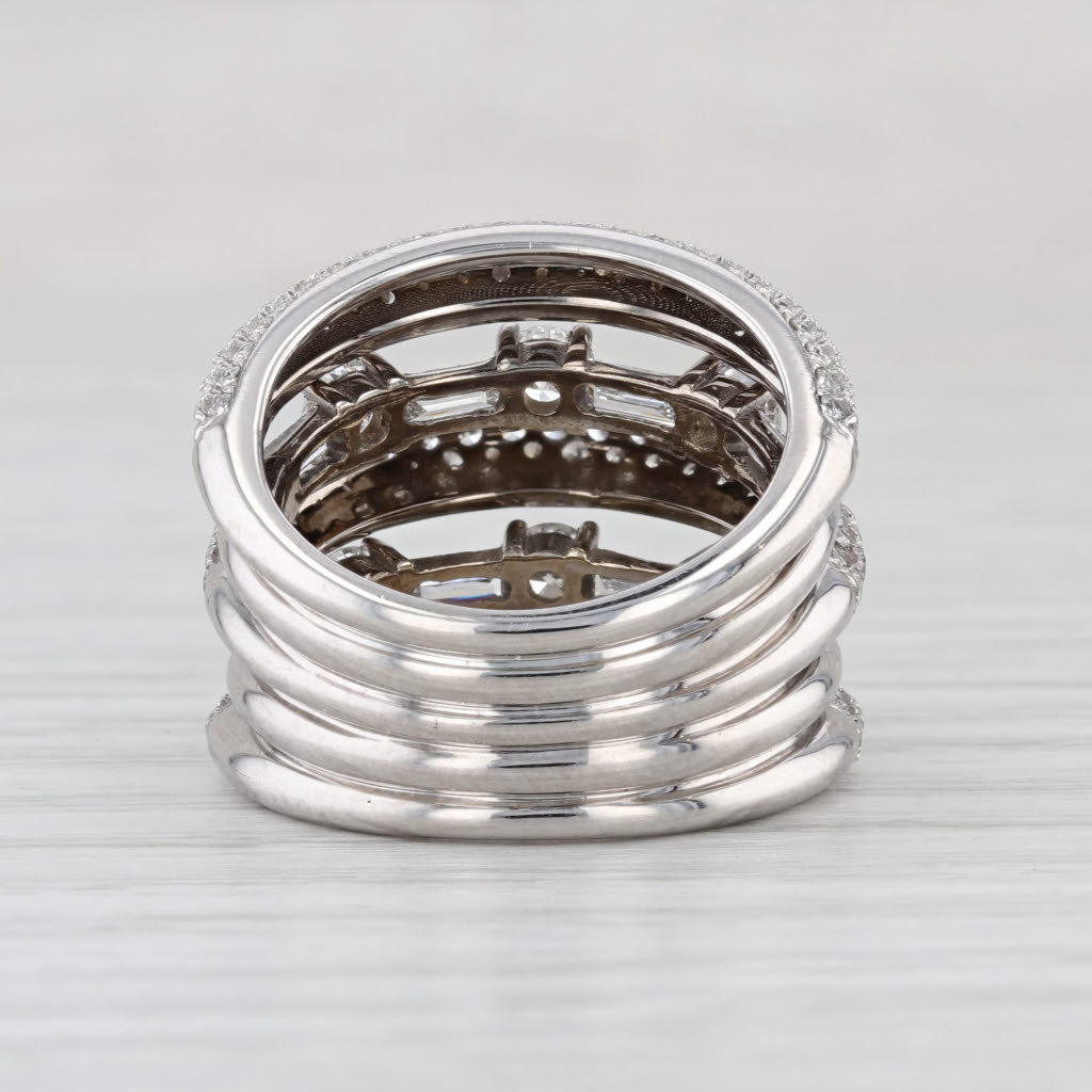 3.80ctw Stacked Multiband Ring 18k White Gold Size 6 Bock Cocktail Anniversary