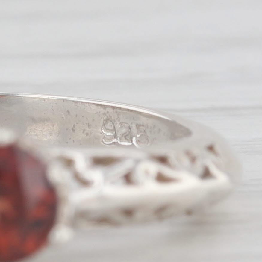 Light Gray 0.75ct Red Zircon Round Solitaire Ring Sterling Silver Sz 6.25 Stackable Ornate