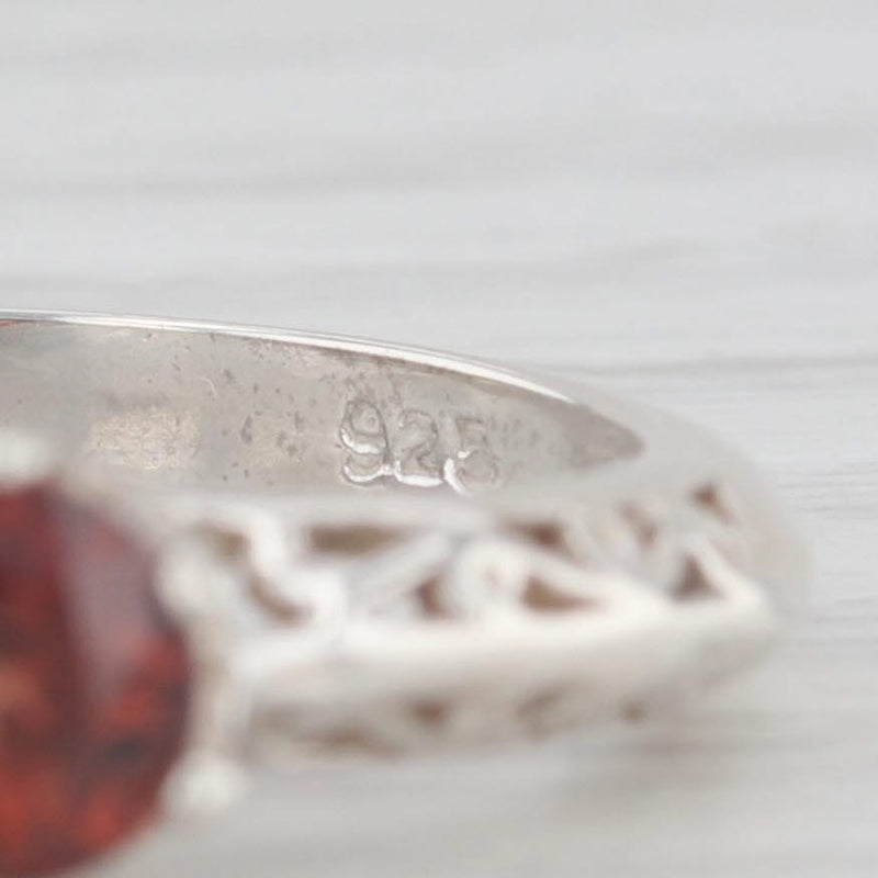 0.75ct Red Zircon Round Solitaire Ring Sterling Silver Sz 6.25 Stackable Ornate