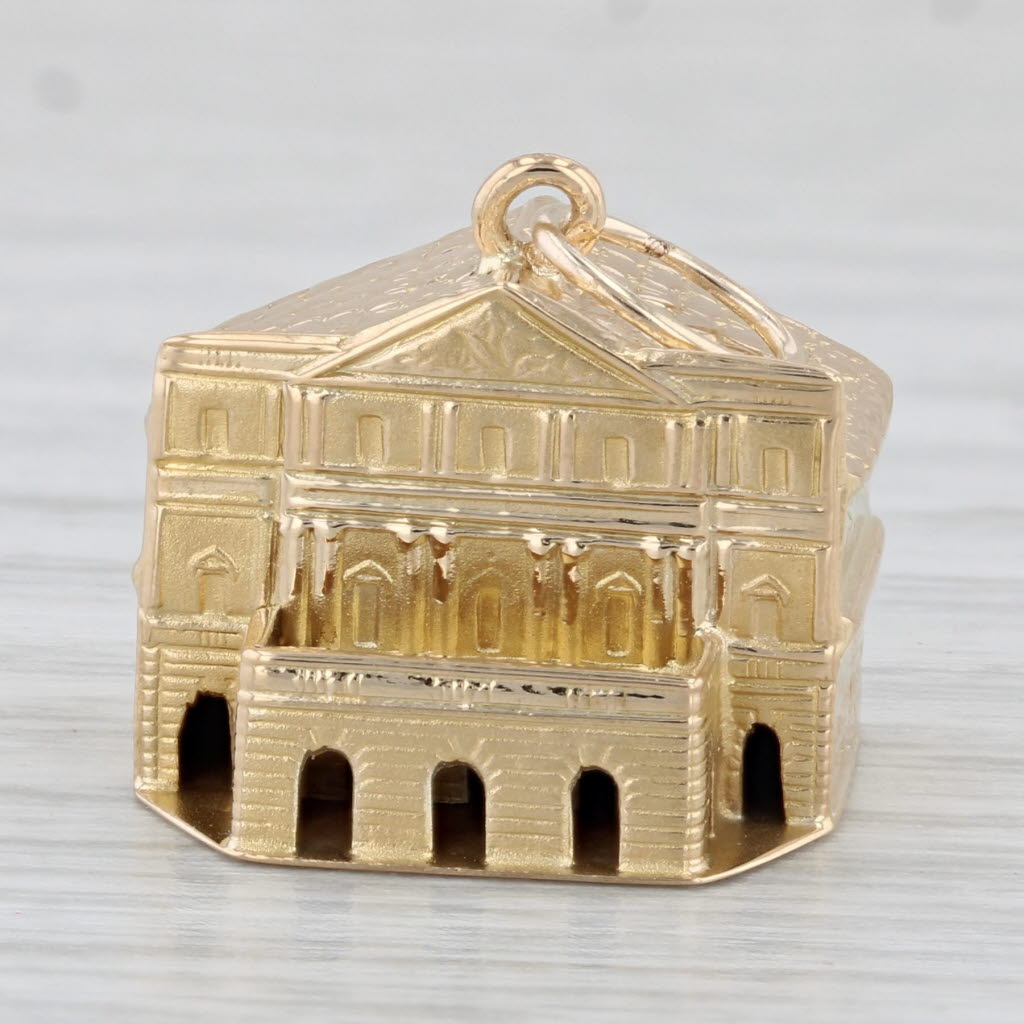 Gray Vintage Milan Opera House Charm 18k Yellow Gold Teatro alla Scala Pendant