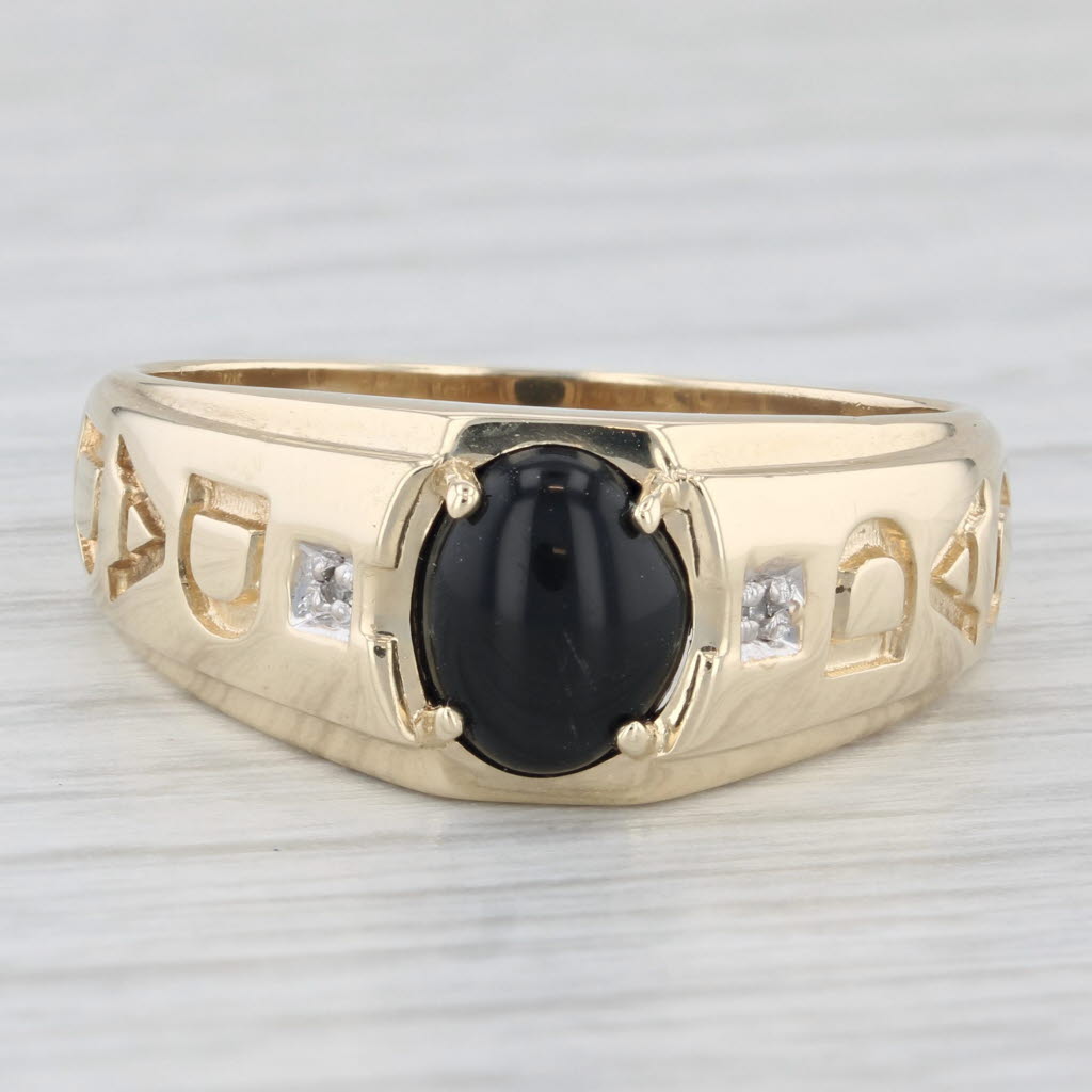 Light Gray Onyx Diamond DAD Ring 10k Yellow Gold Size 10.5 Oval Cabochon