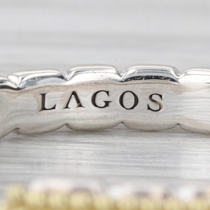 New Lagos Caviar Lux 2-Toned Diamond Open Stacking Ring Sterling Silver 18k Gold