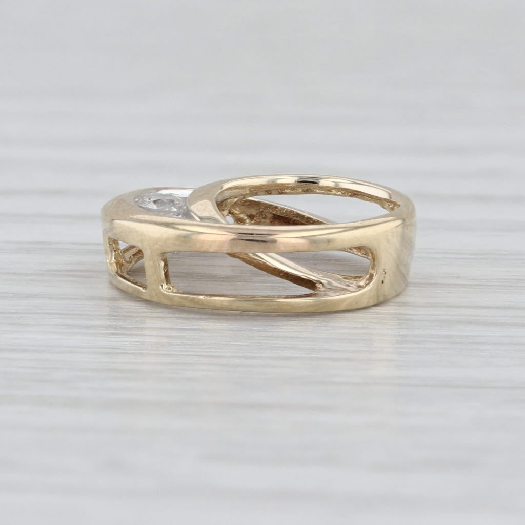 0.15ctw Diamond 3-Stone Swirl Pendant 10k Yellow Gold Floating Circle