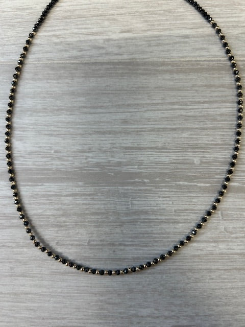 Dark Gray New Faceted Black Gold Bead Single Strand Necklace 14k Yellow Gold 16.25" 2.5mm