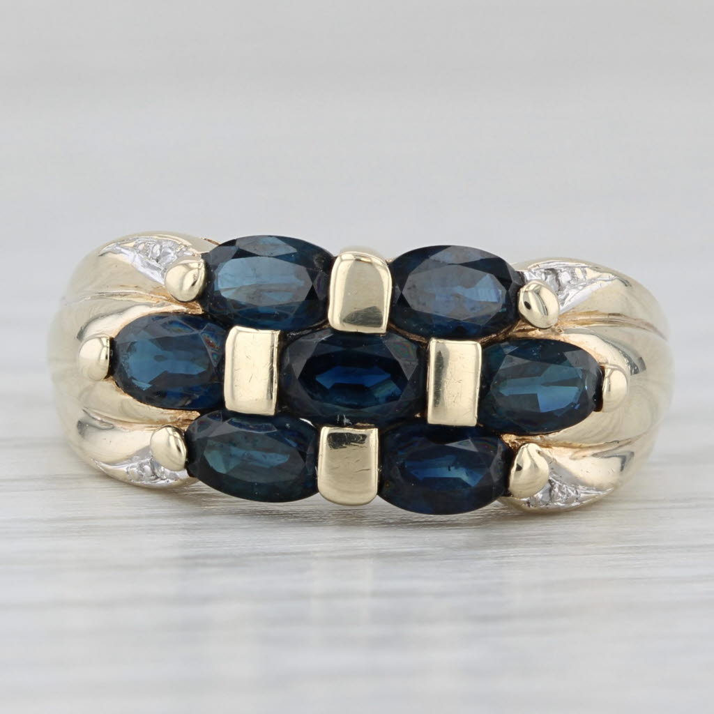 Light Gray 2.66ctw Blue Sapphire Cluster Diamond Ring 10k Yellow Gold Size 10