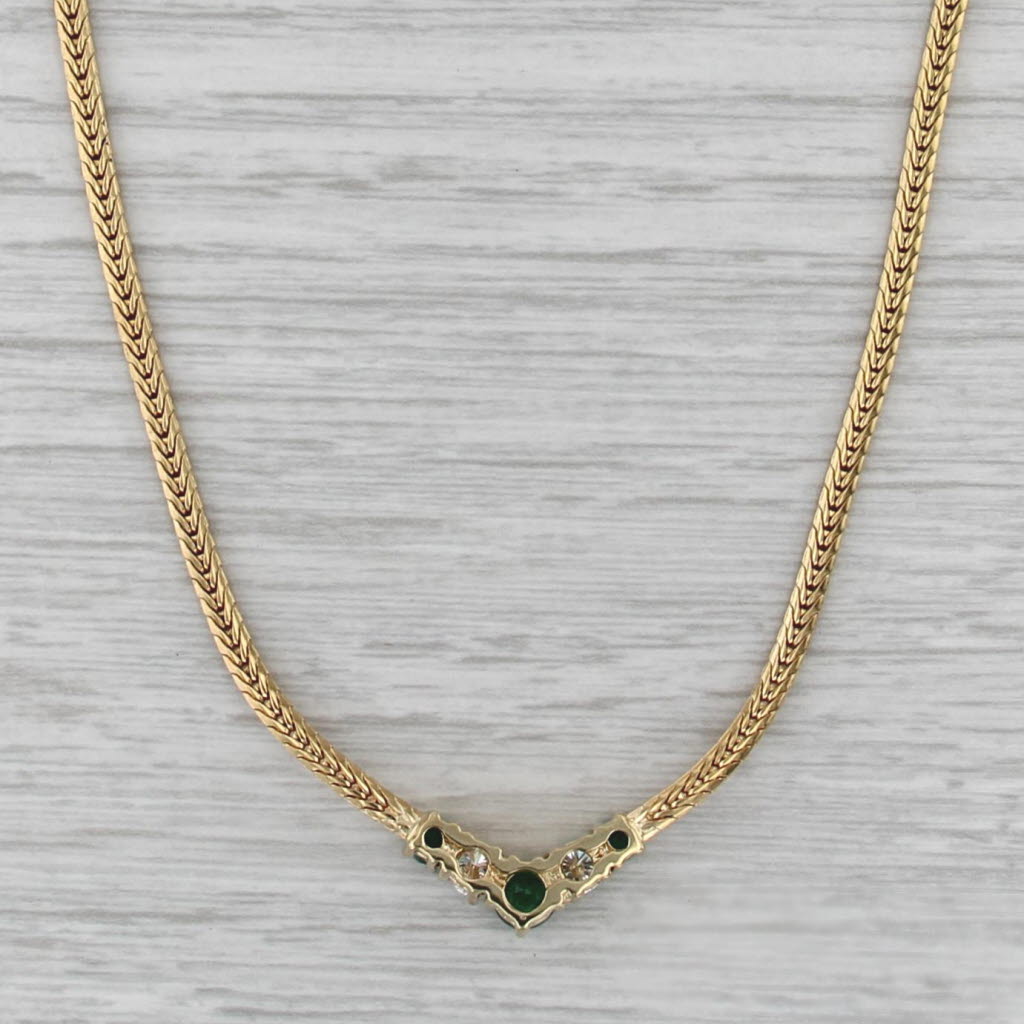 0.97ctw Emerald Diamond V Necklace 18k Yellow Gold 18.5" Chevron Chain