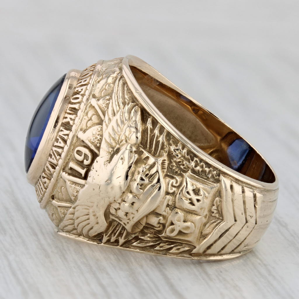 Gray Norfolk Naval Shipyard Apprentice School Ring 10k Gold Lab Created Sapphire