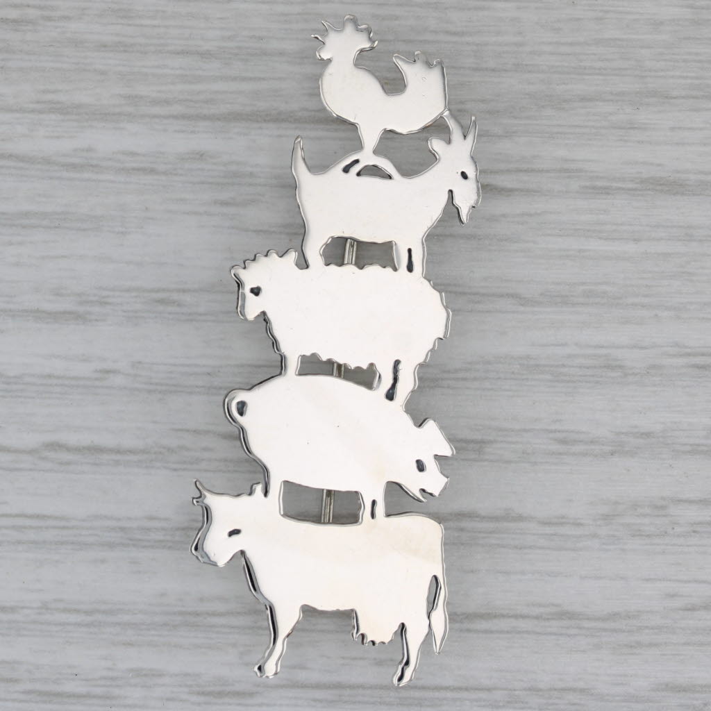 Gray Stacked Farm Animals Pin Sterling Silver Great Falls Bremen Town Musicians