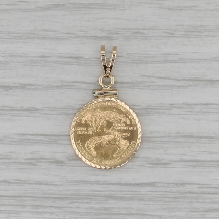 1999 1/10 American Eagle Coin Pendant 14k Bezel 22k AGE $5 Walking Liberty Charm