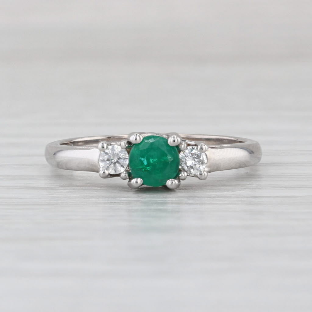 0.40ctw Emerald Diamond Ring 14k White Gold Size 6.75 3-Stone Engagement