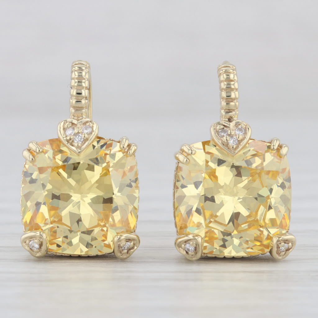 Light Gray Judith Ripka Yellow Cubic Zirconia Heart Accented Drop Earrings 18k Gold