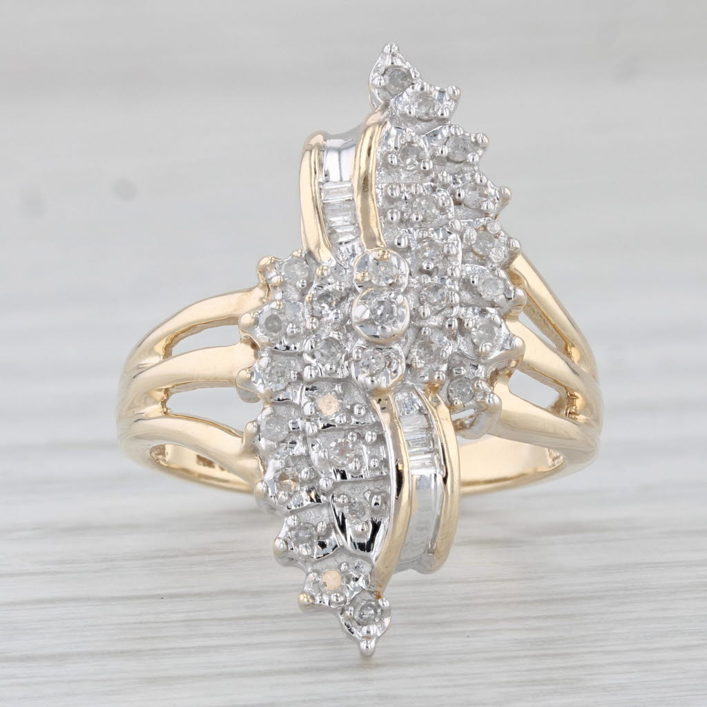 Light Gray 0.22ctw Diamond Cluster Ring 10k Yellow Gold Size 7.5 Cocktail
