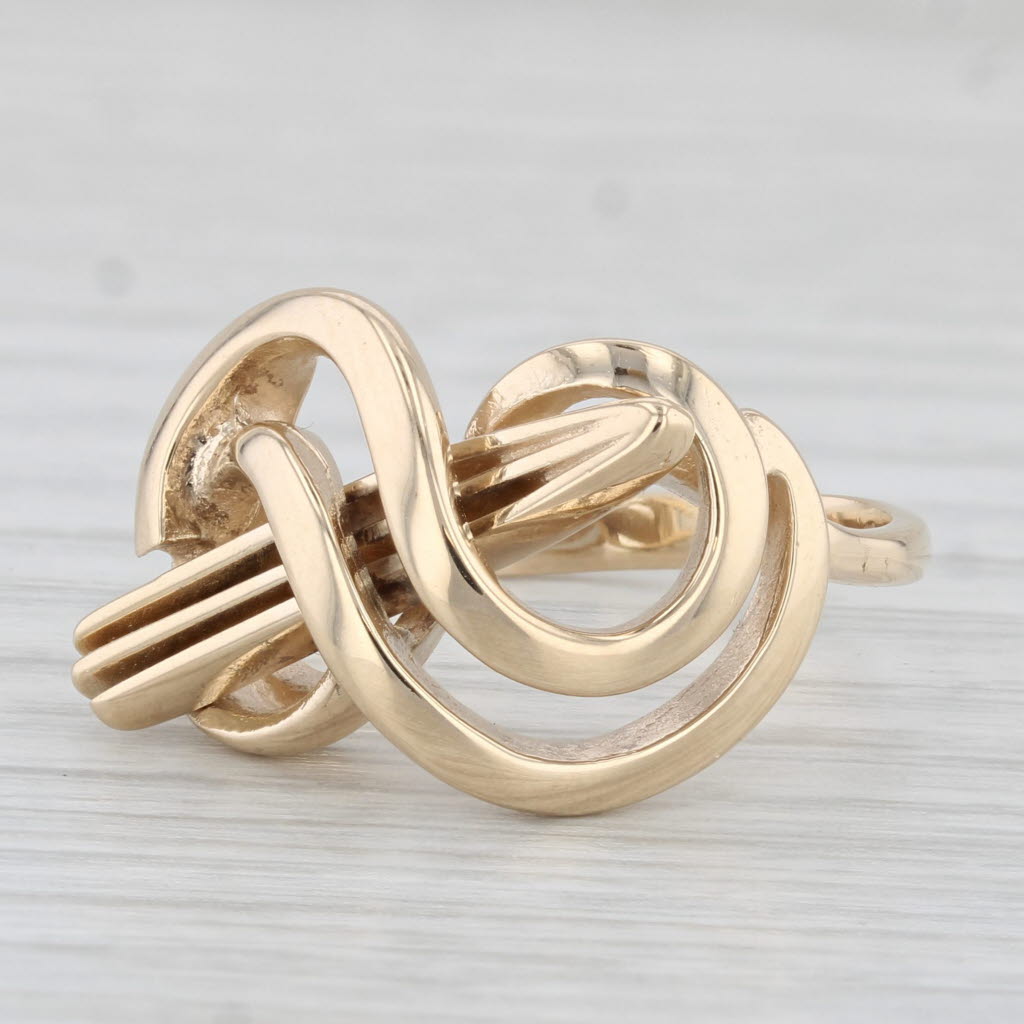 Light Gray Abstract Knot Work Ring 14k Yellow Gold Size 7.75 Statement