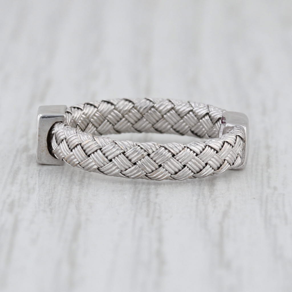 Roberto Coin Diamond Basket Weave Station Ring 18k White Gold Band Stackable