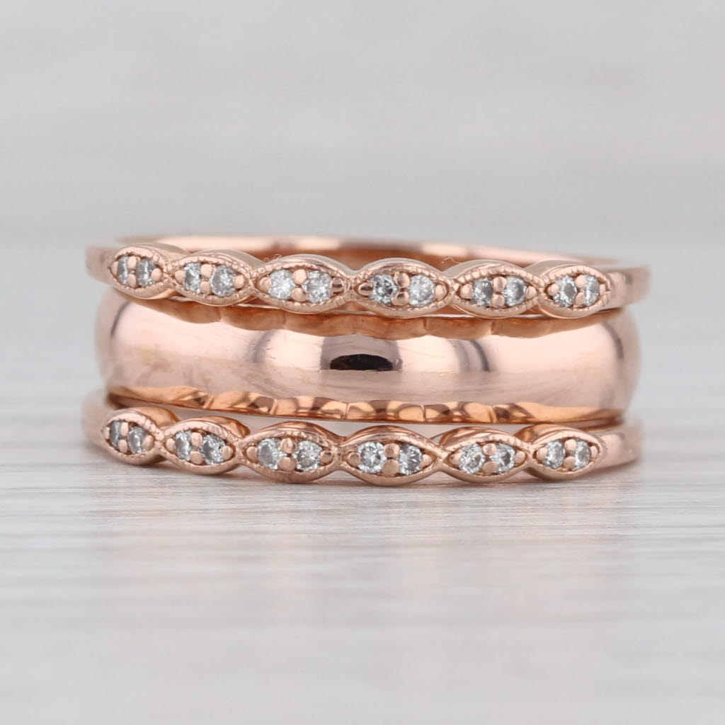 Light Gray 0.12ctw Soldered 3-Ring Diamond Bands 10k Rose Gold Size 8.25 Stackable Ring