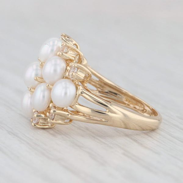Light Gray Cultured Pearl Cluster Cubic Zirconia Ring 14k Yellow Gold Size 5.25