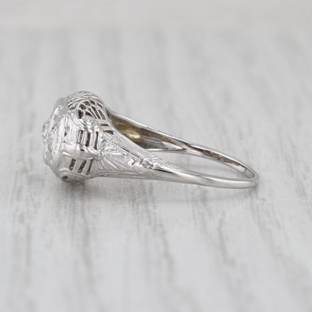 0.22ctw 3-Stone Art Deco Old European Cut Diamond Ring 18k White Gold Size 7.25