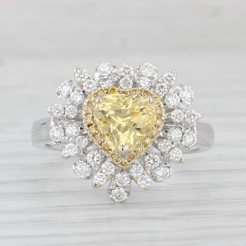 2.18ctw Yellow Sapphire Diamond Halo Heart Ring 14k White Gold Size 7 Cocktail
