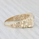 Vintage Diamond 3-Stone Men's Ring Wedding 10k Gold Nugget Band Size 10.75