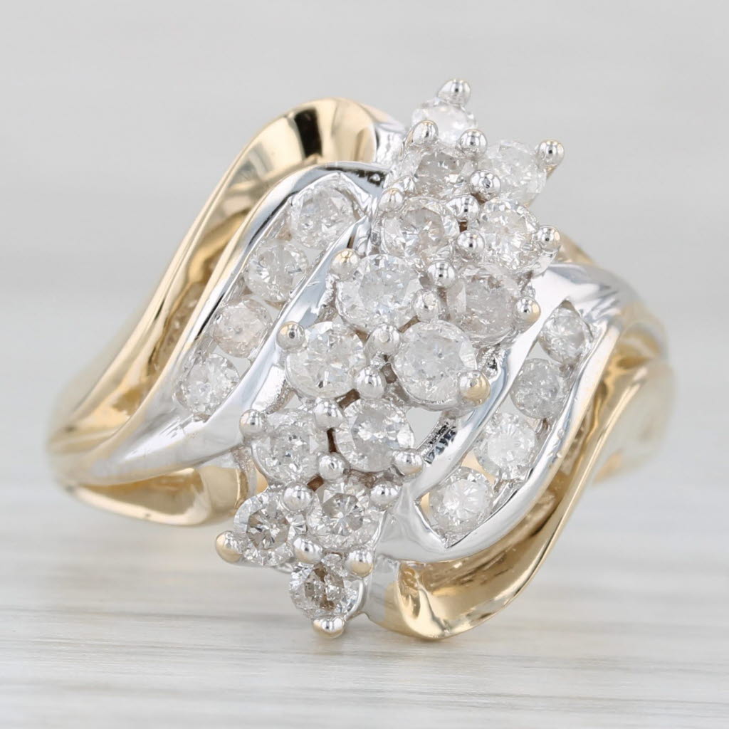 Light Gray 0.80ctw Diamond Cluster Ring 14k Yellow Gold Size 7.25 Cocktail Bypass