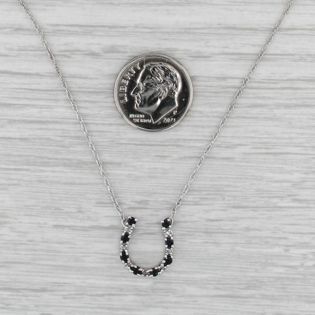 0.34ctw Blue Sapphire Diamond Horseshoe Pendant Necklace 10k White Gold 17.5"