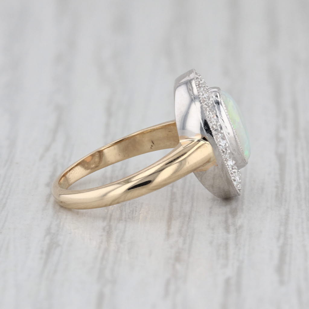 Vintage Opal Diamond Halo Ring 14k Yellow Gold Platinum Size 4