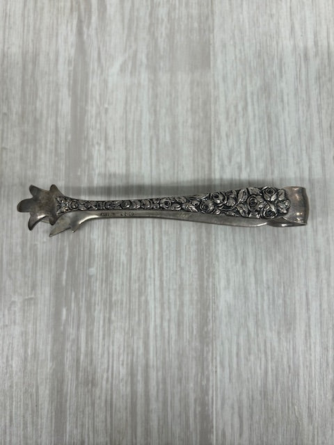 Dark Gray Vintage Baltimore Silversmiths Sterling Silver Rose Sugar Tongs 4"