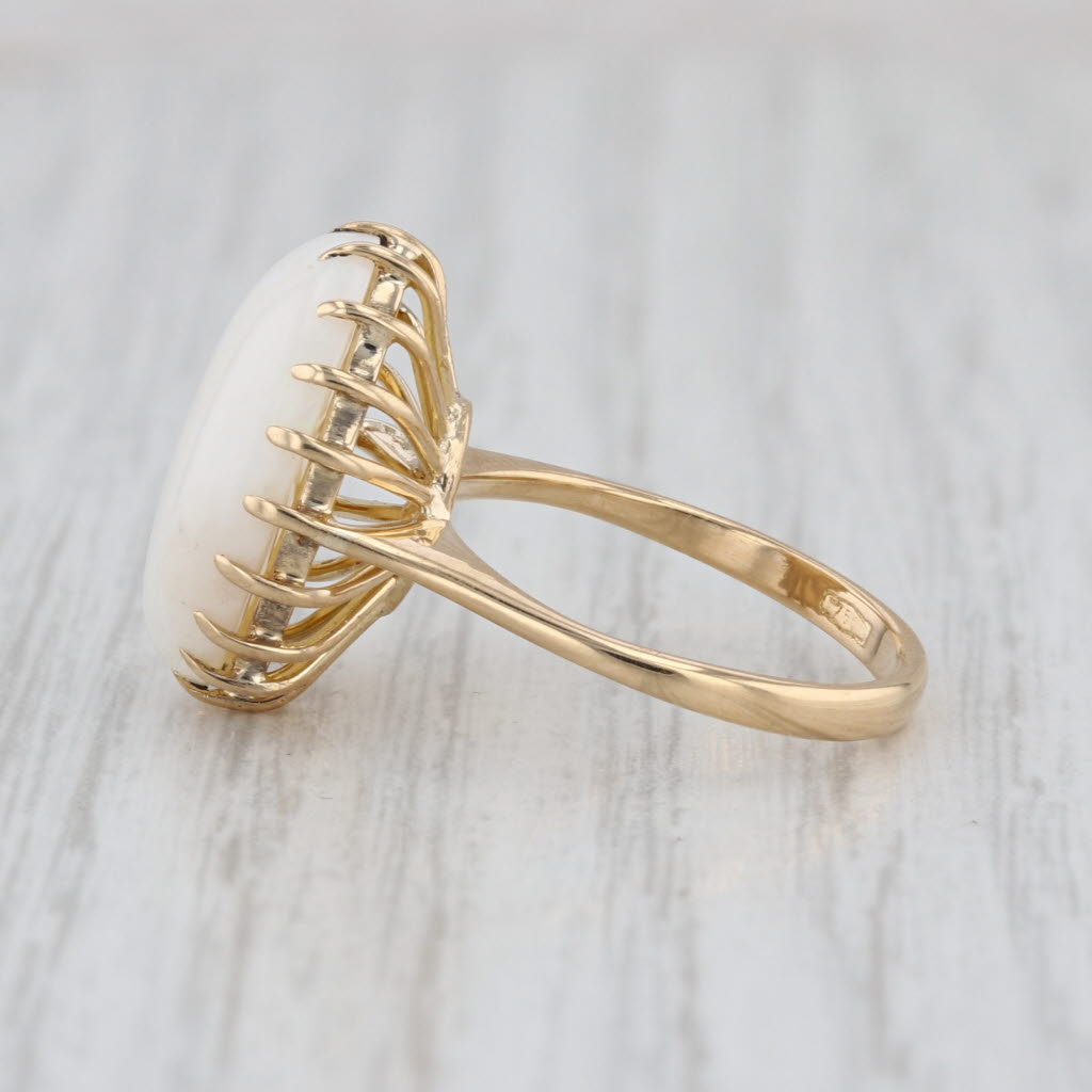 Oval Cabochon White Opal Solitaire Ring 18k Yellow Gold Size 5.75