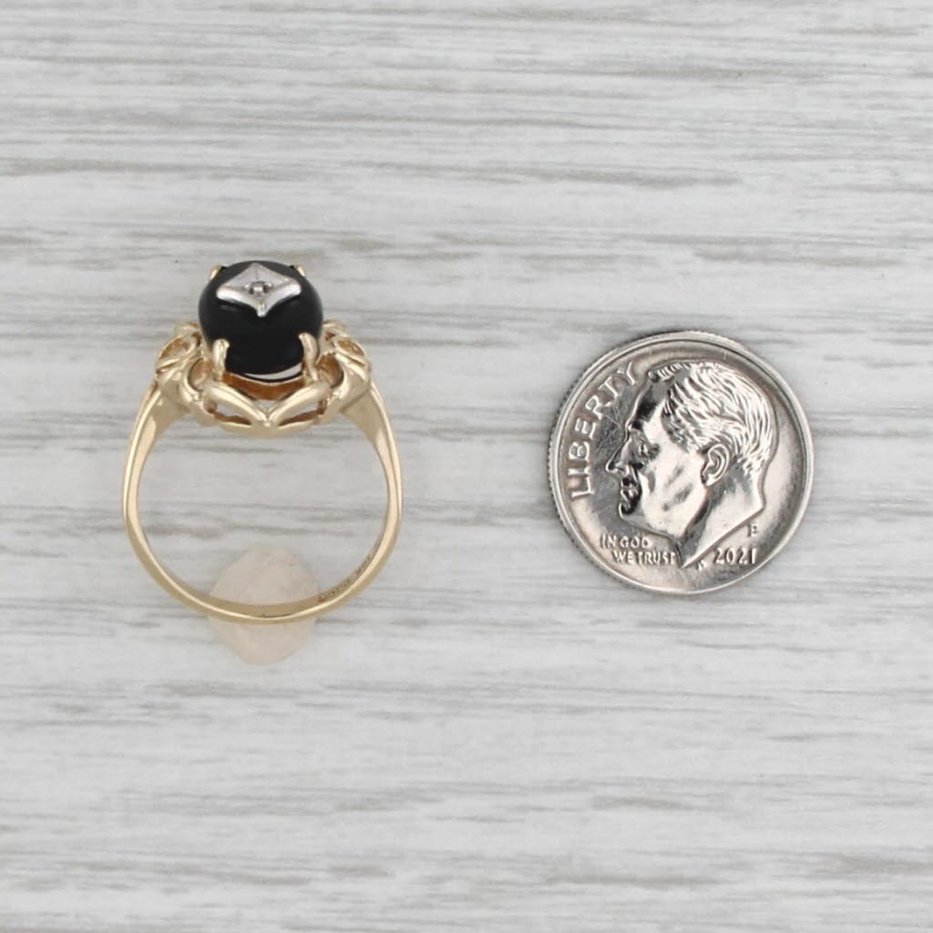Onyx Diamond Signet Ring 10k Yellow Gold Heart Size 6