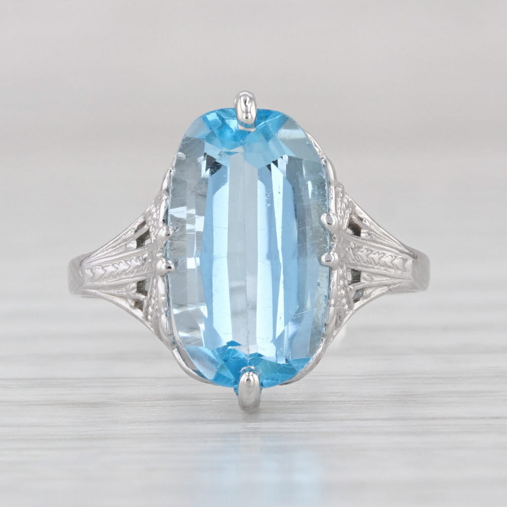 2.90ct Blue Topaz Solitaire Ring Art Deco Ostby Barton 14k White Gold Size 5.25